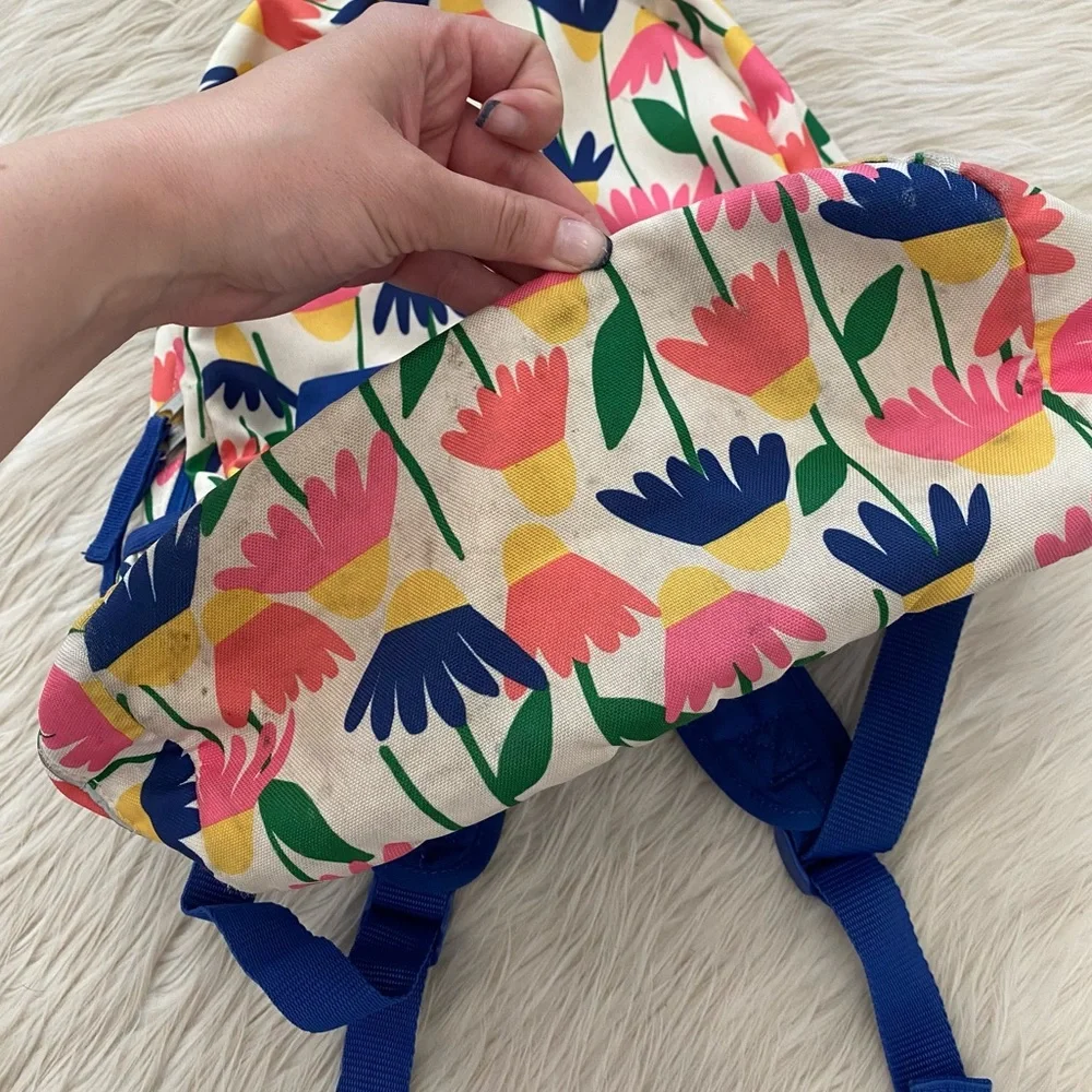 Hanna Andersson Floral Pink Blue Ladybug Embroidered Pocket Girls Kids Backpack